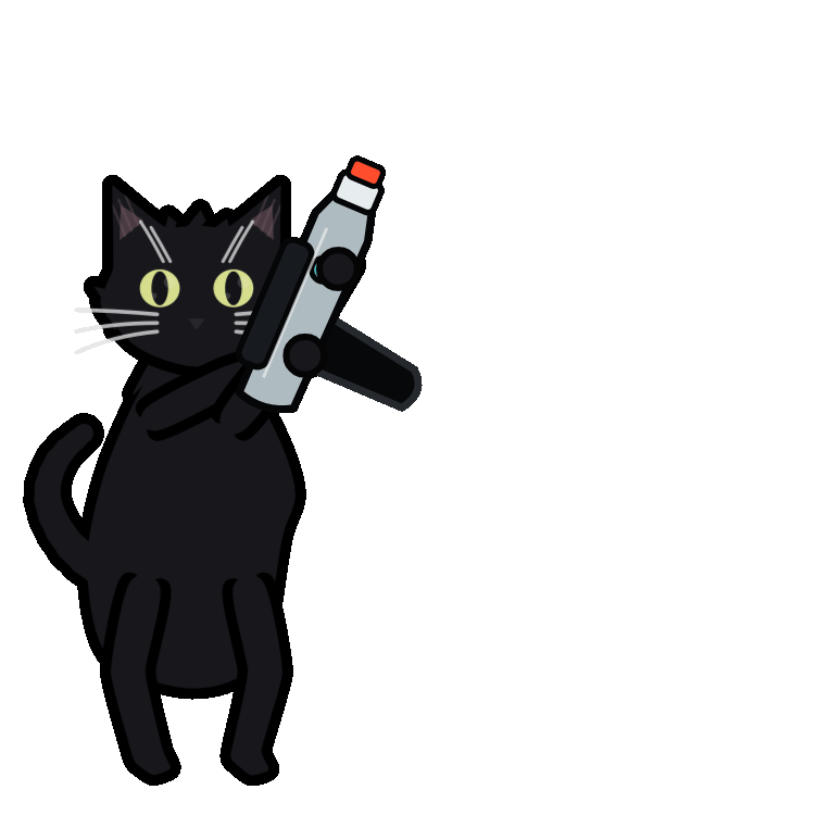 A black cat playing with a phaser